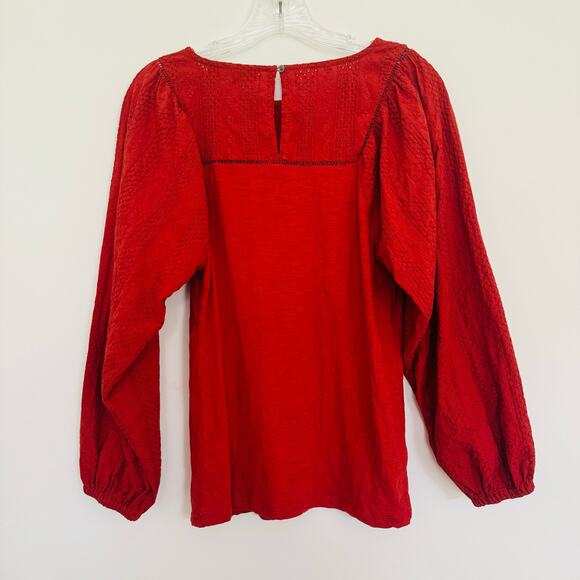 LOFT Womens Cotton Embroidered Floral Puff Peasant Loose Rust Smock Top Sz Small - Picture 2 of 8